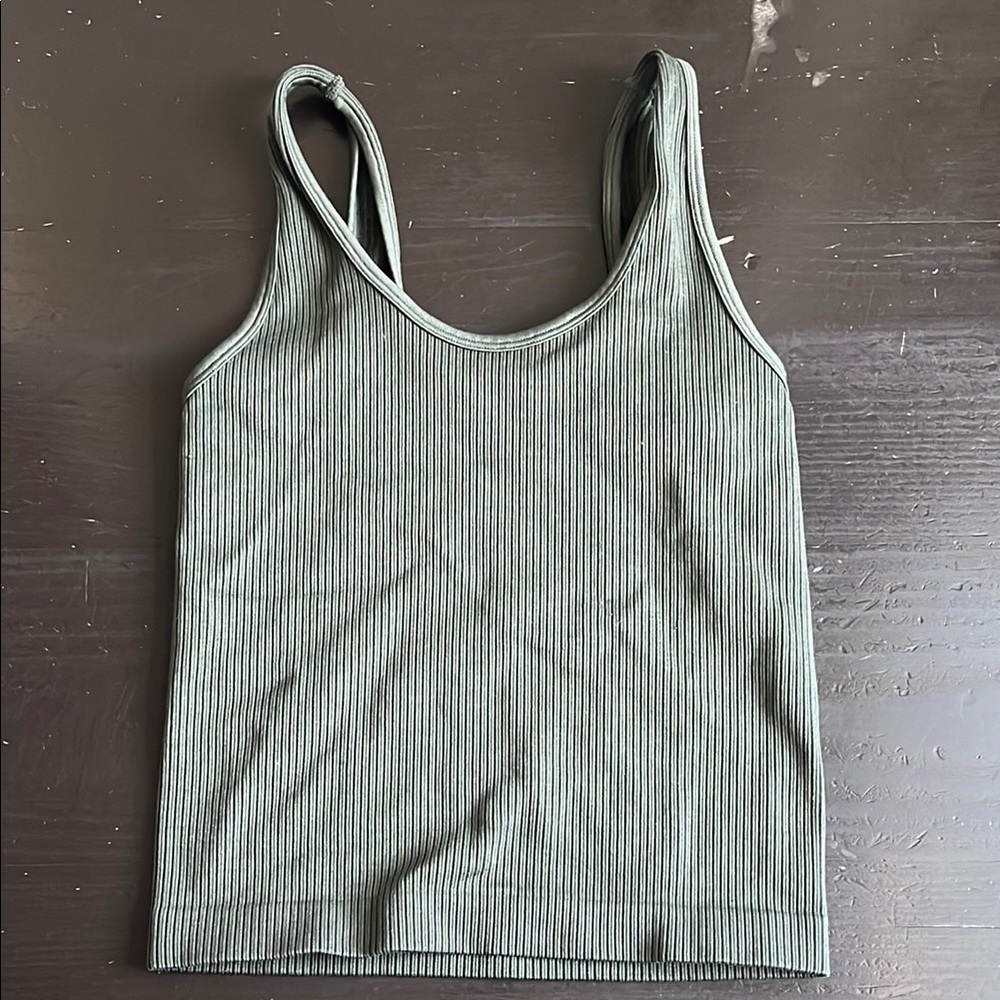 A New Day Green Ribbed Fitted Tank Top